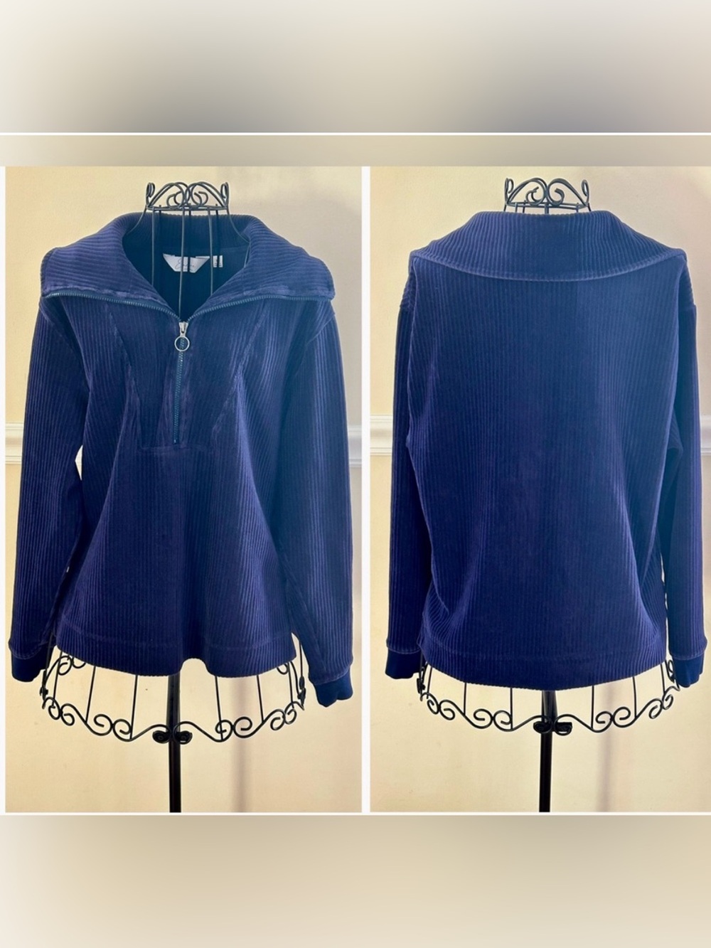 Encore Idina Menzel Women’s Half Zip Pullover Top Navy Blue